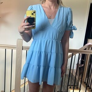 ALTAR’D STATE Baby Blue Tiered V-Neck Mini Dress